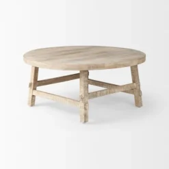 Kirkland's Home Round Whitewash Wood Modern Farmhouse Coffee Table- Coffee Tables