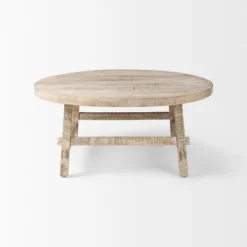 Kirkland's Home Round Whitewash Wood Modern Farmhouse Coffee Table- Coffee Tables