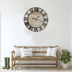 Kirkland's Home Round Whitewashed Metal Frame Wall Clock- Clocks