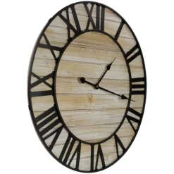 Kirkland's Home Round Whitewashed Metal Frame Wall Clock- Clocks