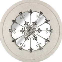 Kirkland's Home Round Whitewashed Vintage Wood And Metal Mirror- Decorative Mirrors