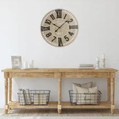 Kirkland's Home Round Whitewashed Wood Wall Clock- Clocks