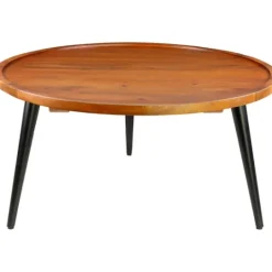Kirkland's Home Round Wood And Metal Coffee Table- Coffee Tables