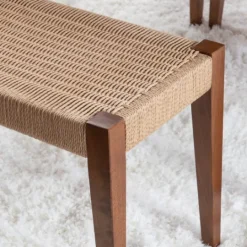 Kirkland's Home Rubberwood Handwoven Rope Bench- Benches & Ottomans