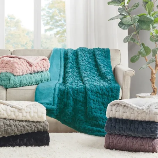 Kirkland's Home Ruched Fur Throw- Blankets & Throws