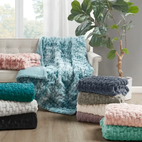 Kirkland's Home Ruched Fur Throw- Blankets & Throws