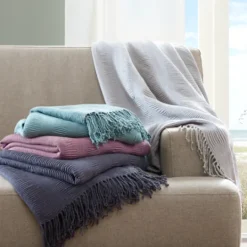 Kirkland's Home Ruched Throw Blanket With Fringe- Blankets & Throws