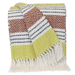 Kirkland's Home Rust And Neon Herringbone Multi Striped Throw- Blankets & Throws