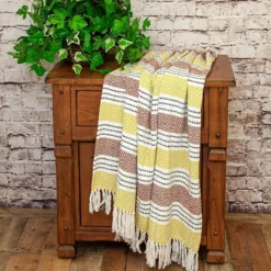 Kirkland's Home Rust And Neon Herringbone Multi Striped Throw- Blankets & Throws