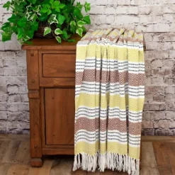 Kirkland's Home Rust And Neon Herringbone Multi Striped Throw- Blankets & Throws
