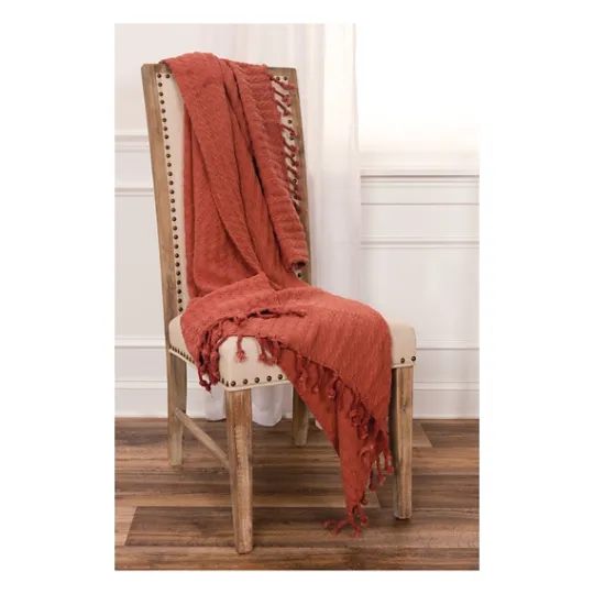 Kirkland's Home Rust Cable Knit Tassel Throw- Blankets & Throws