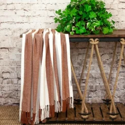 Kirkland's Home Rust Chalet Striped Fringe Throw- Blankets & Throws