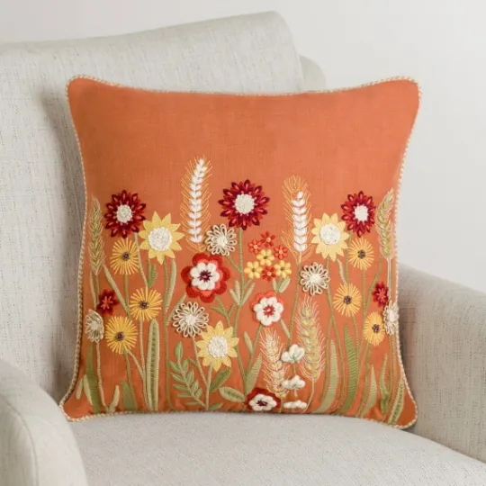 Kirkland's Home Rust Embroidered Floral Throw Pillow- Pillows