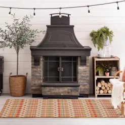 Kirkland's Home Rust Geo Ikat Outdoor Area Rug, 5X7- Outdoor Rugs