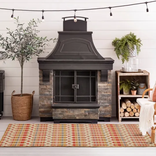 Kirkland's Home Rust Geo Ikat Outdoor Area Rug, 5X7- Outdoor Rugs