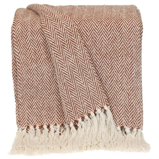 Kirkland's Home Rust Hand Loomed Herringbone Throw- Blankets & Throws