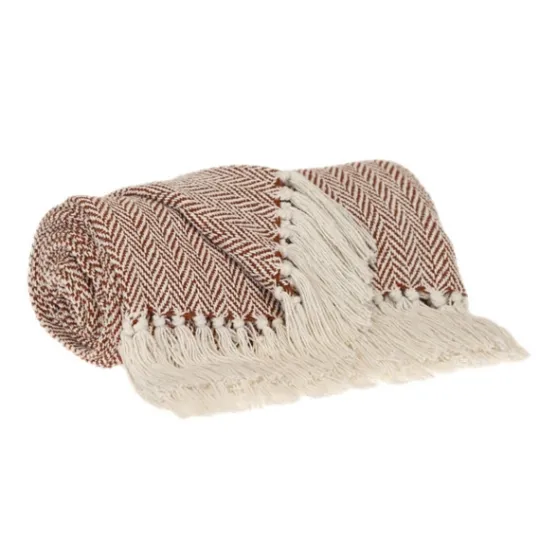 Kirkland's Home Rust Hand Loomed Herringbone Throw- Blankets & Throws