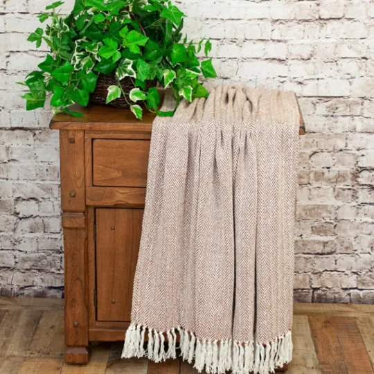 Kirkland's Home Rust Hand Loomed Herringbone Throw- Blankets & Throws