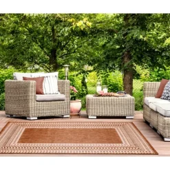 Kirkland's Home Rust Linear Macy Indoor/Outdoor Area Rug, 7X9- Outdoor Rugs