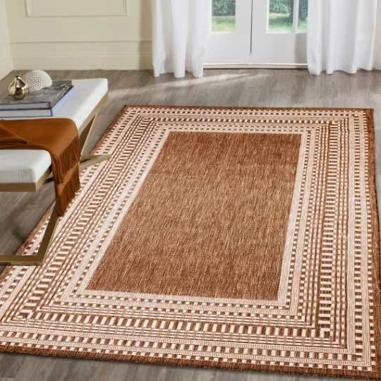Kirkland's Home Rust Linear Macy Indoor/Outdoor Area Rug, 6X9- Outdoor Rugs