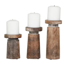 Kirkland's Home Rust Rustic Mango Wood 3-Pc. Candle Holder Set- Candle Holders
