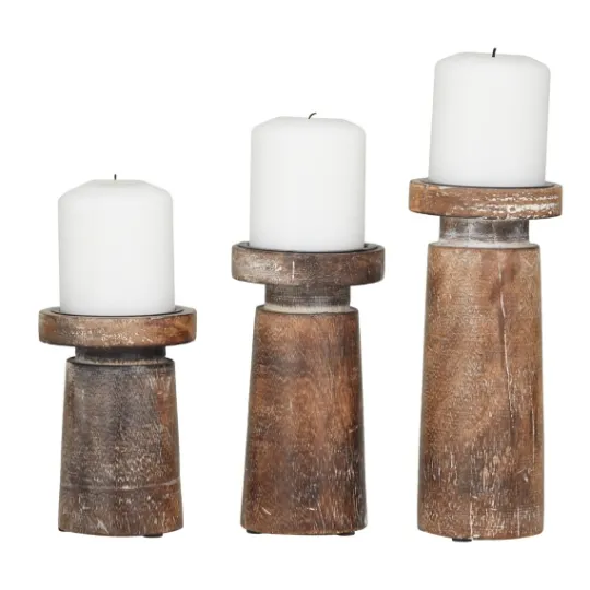 Kirkland's Home Rust Rustic Mango Wood 3-Pc. Candle Holder Set- Candle Holders