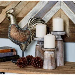Kirkland's Home Rust Rustic Mango Wood 3-Pc. Candle Holder Set- Candle Holders