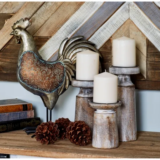 Kirkland's Home Rust Rustic Mango Wood 3-Pc. Candle Holder Set- Candle Holders