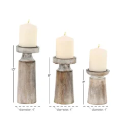 Kirkland's Home Rust Rustic Mango Wood 3-Pc. Candle Holder Set- Candle Holders
