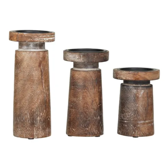 Kirkland's Home Rust Rustic Mango Wood 3-Pc. Candle Holder Set- Candle Holders
