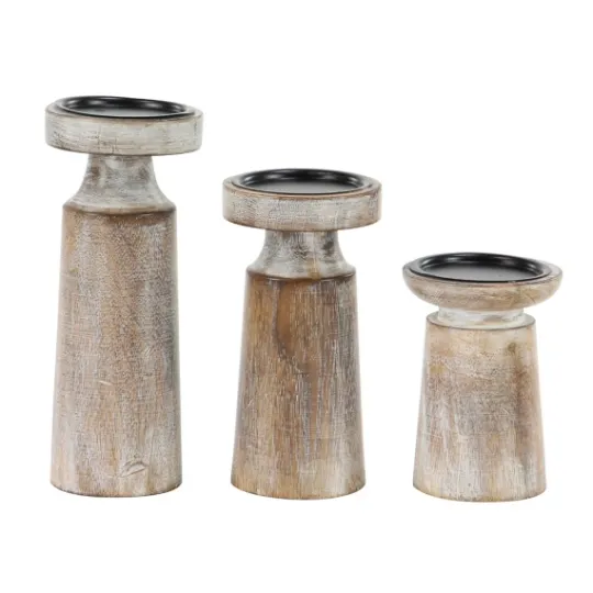 Kirkland's Home Rust Rustic Mango Wood 3-Pc. Candle Holder Set- Candle Holders