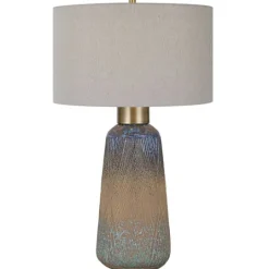 Kirkland's Home Rusted Blue Embossed Ceramic Table Lamp- Table Lamps