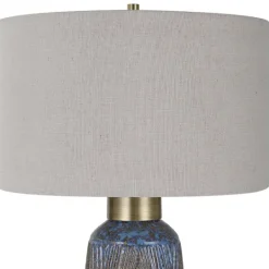 Kirkland's Home Rusted Blue Embossed Ceramic Table Lamp- Table Lamps