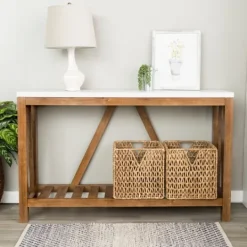 Kirkland's Home Rustic A-Frame Marble And Walnut Console Table- Console Tables