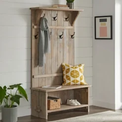 Kirkland's Home Rustic Driftwood Hall Tree- Entryway Furniture