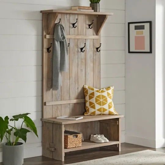 Kirkland's Home Rustic Driftwood Hall Tree- Entryway Furniture