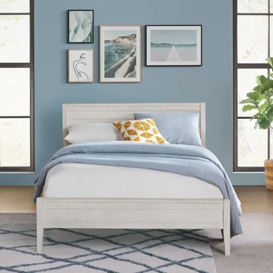 Kirkland's Home Rustic Eggshell Wood Panel Full Bed Frame- Beds & Headboards
