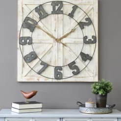 Kirkland's Home Rustic Farmhouse White Square Wall Clock- Clocks
