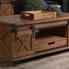 Kirkland's Home Rustic Fir Wood Rolling Barn Door Coffee Table- Coffee Tables