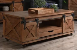 Kirkland's Home Rustic Fir Wood Rolling Barn Door Coffee Table- Coffee Tables