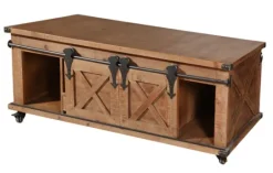 Kirkland's Home Rustic Fir Wood Rolling Barn Door Coffee Table- Coffee Tables