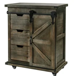 Kirkland's Home Rustic Fir Wood Rolling Barn Door Cabinet- Cabinets & Sideboards