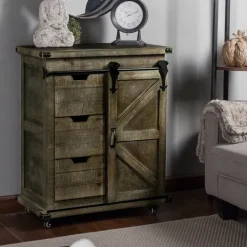 Kirkland's Home Rustic Fir Wood Rolling Barn Door Cabinet- Cabinets & Sideboards