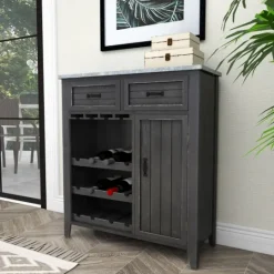 Kirkland's Home Rustic Galvanized Top Wine Cabinet- Cabinets & Sideboards