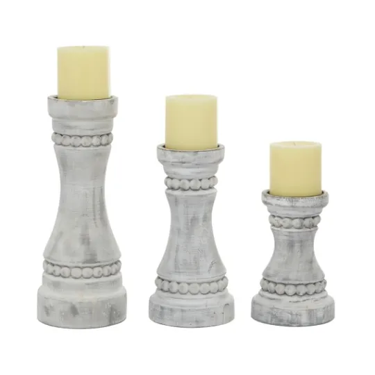 Kirkland's Home Rustic Gray Carved 3-Pc. Candle Holder Set- Candle Holders