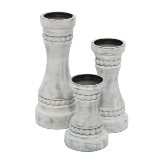 Kirkland's Home Rustic Gray Carved 3-Pc. Candle Holder Set- Candle Holders
