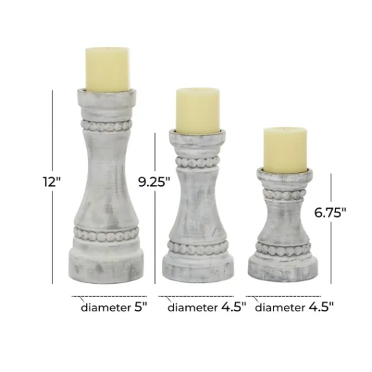 Kirkland's Home Rustic Gray Carved 3-Pc. Candle Holder Set- Candle Holders
