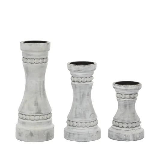 Kirkland's Home Rustic Gray Carved 3-Pc. Candle Holder Set- Candle Holders