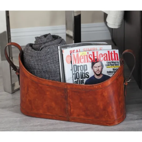 Kirkland's Home Rustic Leather Magazine Basket- Baskets & Boxes