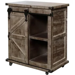 Kirkland's Home Rustic Natural Fir Wood Rolling Barn Door Cabinet- Cabinets & Sideboards